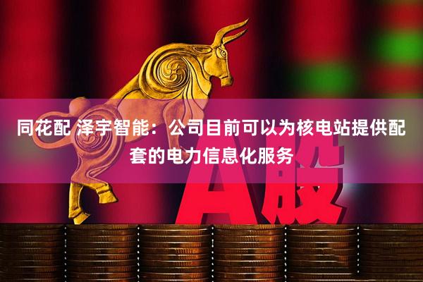 同花配 泽宇智能：公司目前可以为核电站提供配套的电力信息化服务